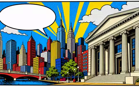 Deutsche Pfandbriefbank DE0008019001 als farbige Pop Art Comic Szene mit Bankgebäude Stadtsilhouette und Halbtonmuster - Foto: THN
