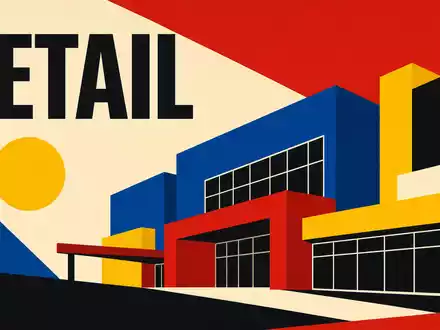Deutsche EuroShop DE0007480204 – Bauhaus-Poster mit geometrischen Formen und RETAIL-Typografie im Konstruktivismus-Stil - Foto: THN
