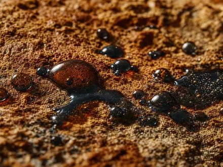 Diamondback Energy US25278X1090 Rohöl als Makroaufnahme auf porösem Sandstein aus dem Permian Basin - Foto: THN