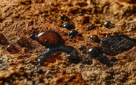 Diamondback Energy US25278X1090 Rohöl als Makroaufnahme auf porösem Sandstein aus dem Permian Basin - Foto: THN