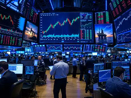Diamondback Energy Aktie US25278X1090 an der NASDAQ mit Energie Sektor Charts auf dem Trading Floor - Foto: THN