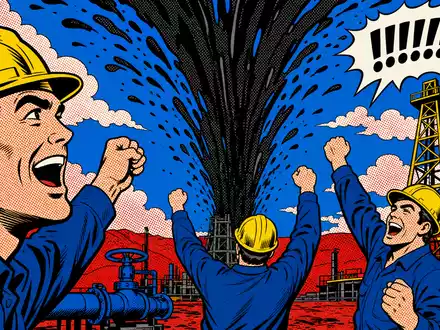 Diamondback Energy US25278X1090 zeigt Ă–lquellenausbruch als farbigen Pop Art Comic im Lichtenstein Stil - Foto: THN