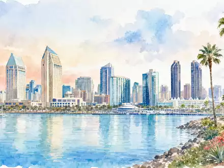 Dexcom Inc. Aquarell-Illustration der Küstenstadt San Diego als Heimatstadt ISIN US2521311074 Medizintechnik Aktie - Foto: THN