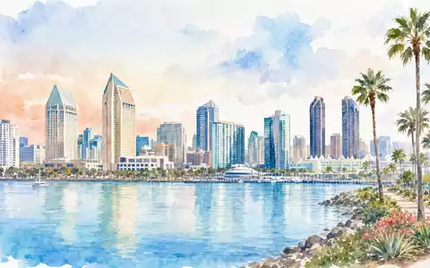 Dexcom Inc. Aquarell-Illustration der Küstenstadt San Diego als Heimatstadt ISIN US2521311074 Medizintechnik Aktie - Foto: THN