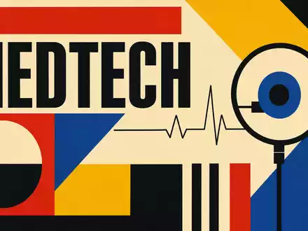 Dexcom Inc. Bauhaus-Poster mit MEDTECH-Text und Geometrie für Medizintechnik-Sektor Aktie ISIN US2521311074 - Foto: THN