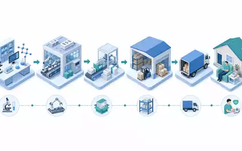 Dexcom Inc. isometrisches 3D-Prozessdiagramm zeigt die Medizintechnik-Wertschöpfungskette für internationale Anleger ISIN US2521311074 - Foto: THN