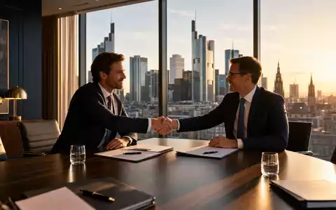 Deutsche Beteiligungs AG zeigt einen fotorealistischen Deal Abschluss im Frankfurter Boardroom DE000A1TNUT7 - Foto: THN