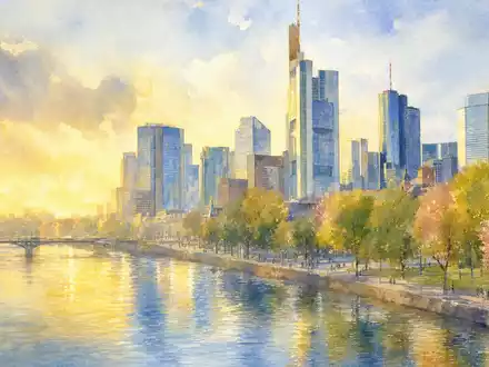 Deutsche Beteiligungs AG Sitz Frankfurt am Main in warmen Aquarellfarben stimmungsvoll gemalt DE000A1TNUT7 - Foto: THN