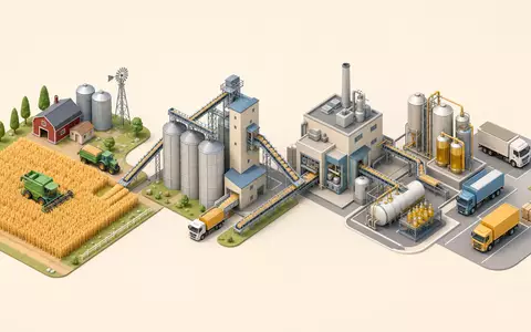 Archer-Daniels-Midland US0394831020 als isometrisches 3D-Diagramm der gesamten landwirtschaftlichen Wertschöpfungskette von der Ernte bis Auslieferung - Foto: THN