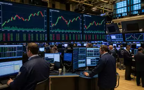 Archer-Daniels-Midland US0394831020 an der NYSE mit Händlern vor digitalen Agrar-Rohstoff-Charts auf großen Bildschirmen - Foto: THN
