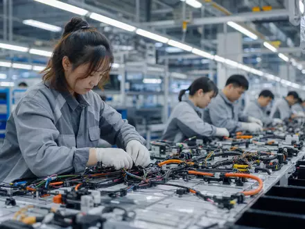 Aptiv plc JE00B783TY65 zeigt Kabelbaumfertigung in einer modernen globalen Automobilzulieferer Produktionsanlage weltweit - Foto: THN