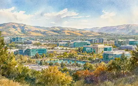 Arista Networks Inc. Hauptquartier im Silicon Valley als impressionistische Aquarelllandschaft, ISIN US0404131064 - Foto: THN