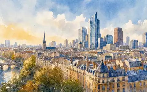 Aroundtown SA LU1673108939 als Aquarell-Panorama einer europäischen Großstadt mit Bürotürmen und Wohngebäuden - Foto: THN
