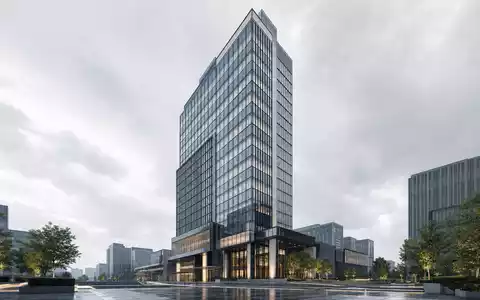 Aroundtown SA LU1673108939 als CGI-Architekturrender eines modernen Glas-Stahl-Hochhauses in einem europäischen Stadtquartier - Foto: THN