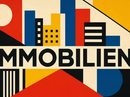 Aroundtown SA LU1673108939 als Bauhaus-Grafikposter mit geometrischen Formen und dem Sektor-Schriftzug IMMOBILIEN in Primärfarben - Foto: THN