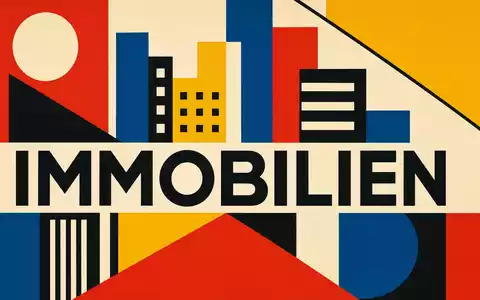 Aroundtown SA LU1673108939 als Bauhaus-Grafikposter mit geometrischen Formen und dem Sektor-Schriftzug IMMOBILIEN in Primärfarben - Foto: THN