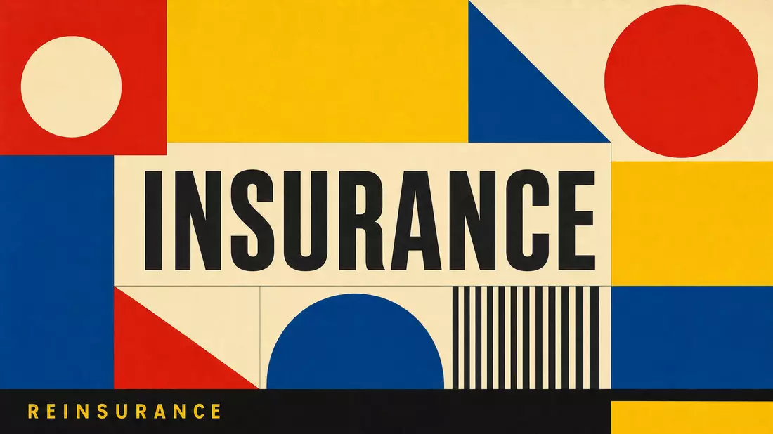 Bauhaus-Poster mit geometrischen Formen in Rot Blau Gelb und INSURANCE-Schriftzug