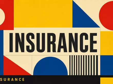 Arch Capital Group BMG0450A1053 Bauhaus-Poster mit geometrischen Formen in Primärfarben und großer INSURANCE-Typografie - Foto: THN