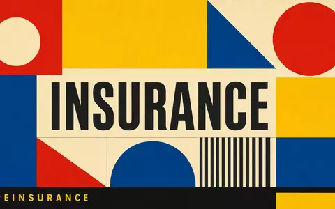 Arch Capital Group BMG0450A1053 Bauhaus-Poster mit geometrischen Formen in Primärfarben und großer INSURANCE-Typografie - Foto: THN