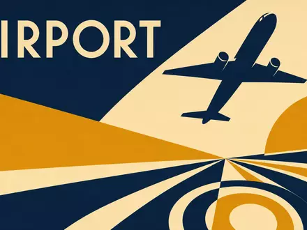 Geometrisches Bauhaus-Poster mit Flugzeug symbolisiert Flughafen Zürich AG CH0019318550, Schweizer Flughafenbetreiber im Bereich Verkehrsinfrastruktur - Foto: THN