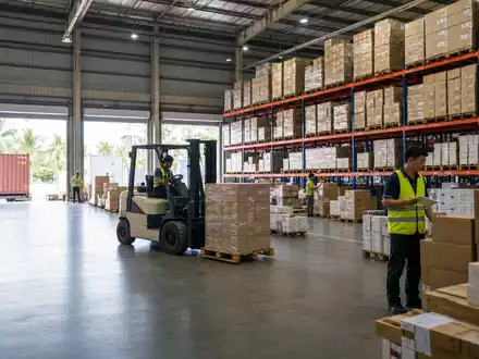 Fotorealistisches Motiv eines asiatischen Warenlagers passt zu DKSH Holding AG, ISIN CH0012684657, Marktexpansions- und Distributionsdienstleister - Foto: THN