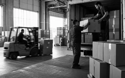 Schwarzweiss-Reportage zeigt Lagerarbeiter bei DKSH Holding AG, ISIN CH0012684657, im asiatischen Distributionszentrum dokumentarisch - Foto: THN