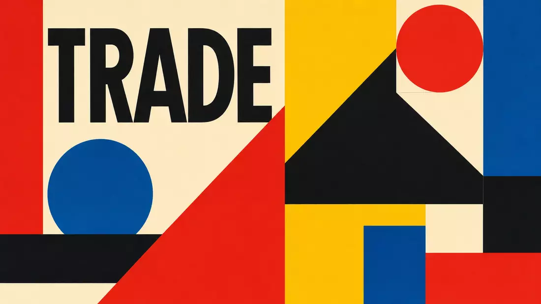 Bauhaus-Poster mit geometrischen Formen und dem Wort TRADE