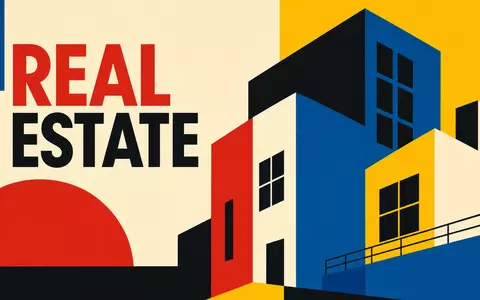 PSP Swiss Property AG (CH0011037469) symbolisiert die Immobilienbranche in diesem geometrischen Bauhaus-Poster mit Gebäudeformen - Foto: THN