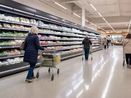 Tesco plc (ISIN GB00BLGZ9862) betreibt Supermärkte, hier ein realistischer Blick auf ein Regal-Verkaufsgebiet - Foto: THN