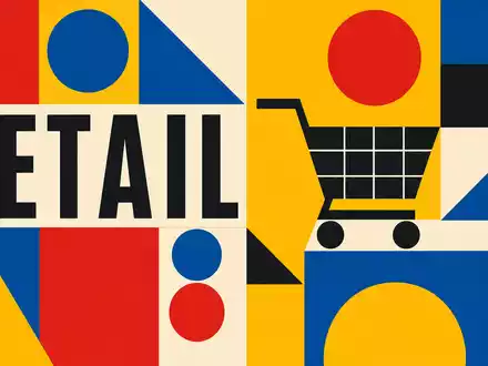 Tesco plc (ISIN GB00BLGZ9862) symbolisiert den Einzelhandel, dargestellt als geometrisches Bauhaus-Poster mit Sektor-Schriftzug - Foto: THN