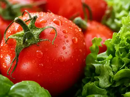 Tesco plc (ISIN GB00BLGZ9862) verkauft frische Lebensmittel, hier als Makroaufnahme von Tomaten und Salatblättern gezeigt - Foto: THN