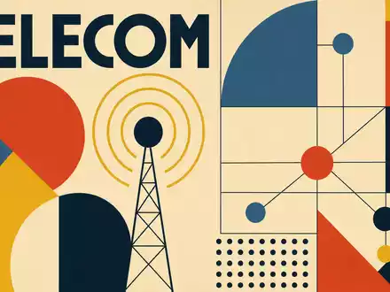 Orange S.A. (FR0000133308) wird hier durch geometrisches Bauhaus-Poster mit Funkturm und Signalwellen dargestellt - Foto: THN