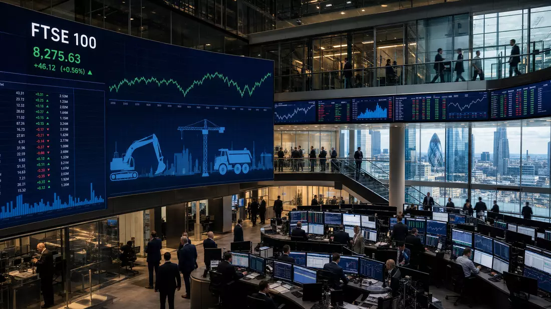 Börsen-Editorial Handelsraum mit FTSE-Charts, Ashtead Group plc, ISIN GB0000533728