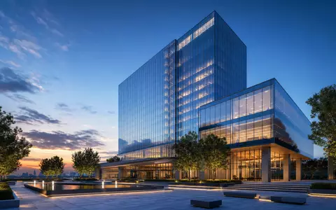 Experian plc (ISIN IE00B19NLV48) symbolisiert seine moderne Konzernzentrale als glänzenden, futuristischen Glas-Hochhaus-Architekturentwurf - Foto: THN