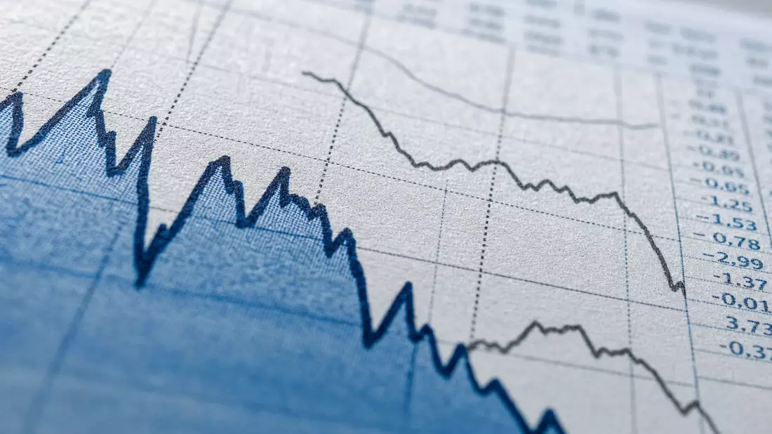 Makroaufnahme gedruckter Finanzkurven und Kursdiagramme auf Papier