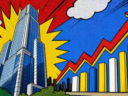 Investor AB (ISIN SE0015811963) umgesetzt als Pop-Art-Comic mit Aktienkurven und stilisiertem nordischem Bürogebäude - Foto: THN