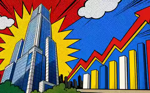 Investor AB (ISIN SE0015811963) umgesetzt als Pop-Art-Comic mit Aktienkurven und stilisiertem nordischem Bürogebäude - Foto: THN