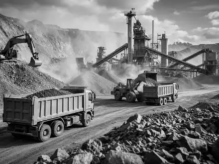CRH plc (ISIN IE0001827041) fördert Kies und Asphalt, dokumentiert in dieser Schwarzweiß-Reportage-Aufnahme - Foto: THN
