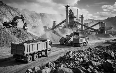 CRH plc (ISIN IE0001827041) fördert Kies und Asphalt, dokumentiert in dieser Schwarzweiß-Reportage-Aufnahme - Foto: THN