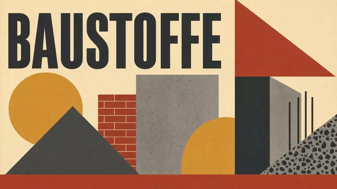 Geometrisches Bauhaus-Poster mit Formen und dem Wort Baustoffe