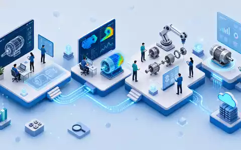 Dassault Systèmes SE (ISIN FR0000130650) digitalisiert Produktentwicklung, dargestellt als isometrische Prozesskette mit virtuellen Zwillingen - Foto: THN