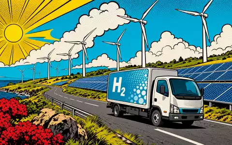 Engie SA (FR0000125307) fördert nachhaltige Wasserstoffmobilität, gezeigt in einer bunten Pop-Art-Comic-Szene mit Windpark und Solaranlage - Foto: THN