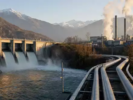 Fotorealistisches Bild einer Energieanlage symbolisiert A2A S.p.A., Aktie mit ISIN IT0001233417, Versorgungssektor Italien - Foto: THN