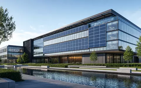 Architektonisches 3D-Render eines modernen Energiegebäudes, thematisch verknüpft mit A2A S.p.A., ISIN IT0001233417, Versorgerbranche - Foto: THN
