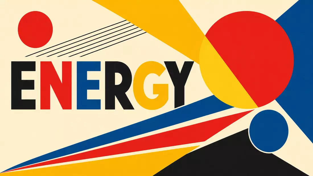 Geometrisches Bauhaus-Poster mit Kreisen, Linien und dem Wort ENERGY