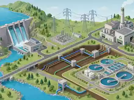 Isometrische 3D-Illustration zeigt Energie-Wertschöpfungskette, visualisiert für A2A S.p.A., ISIN IT0001233417, italienischer Multi-Utility-Prozess - Foto: THN
