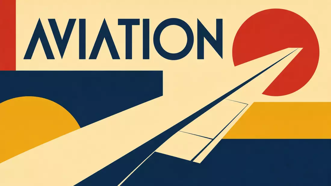 Bauhaus-Poster mit geometrischen Formen und dem Wort AVIATION in Retro-Design