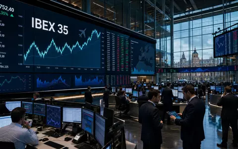 International Consolidated Airlines Group S.A. (ES0177542018): Börsen-Editorial zeigt IBEX-35-Charts auf dem Handelsparkett in Madrid - Foto: THN