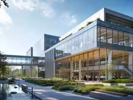 Architektur-Render eines modernen Forschungscampus visualisiert die Infrastruktur von Grifols S.A. ES0171996087 im Biotech-Sektor - Foto: THN