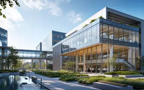 Architektur-Render eines modernen Forschungscampus visualisiert die Infrastruktur von Grifols S.A. ES0171996087 im Biotech-Sektor - Foto: THN
